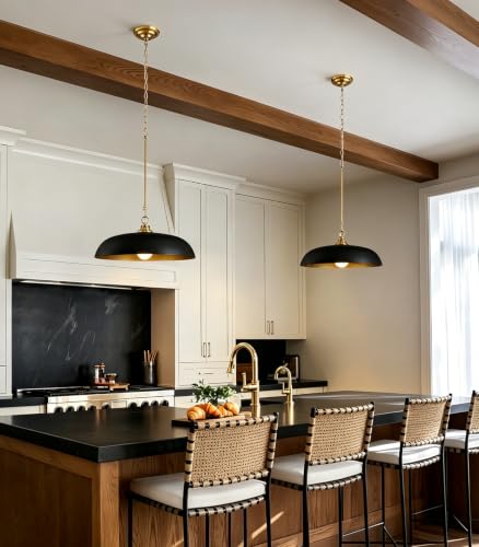 2 Pack 17.8" Black Gold Dome Metal Pendant Lights Kitchen Island