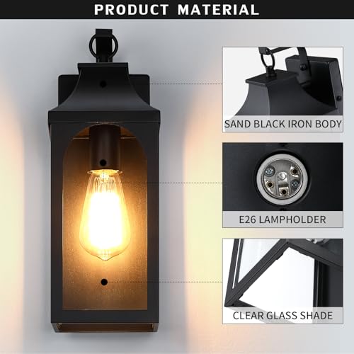 2-Pack 13.6-Inch Matte Black Outdoor Wall Lights with Clear Glass (2 Count)
