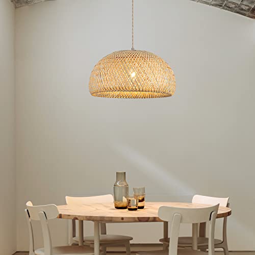 Bamboo Large Plug in Pendant Light with 14ft Handmade Woven Light Cord