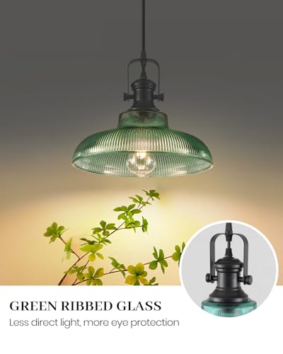 Green Glass Pendant Lights Kitchen Island (2 Count)