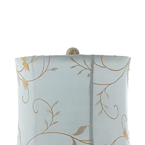 Metal Floral Room Buffet Lamp Antique Style Table Lamp with Light Blue Shade (2 Count)