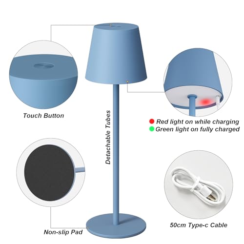 Cordless Table Lamp Rechargeable Blue (2 Count)