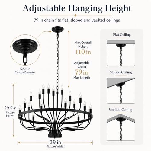 Large Black Wagon Wheel Chandelier 24
