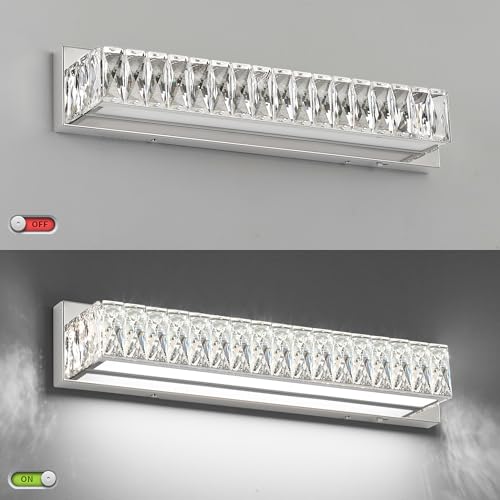 Crystal Vanity Lights for Bathroom 18W LED Bathroom Light Bar Modern Chrome Lighting Fixtures Over Mirror for Bath 22.8 inch