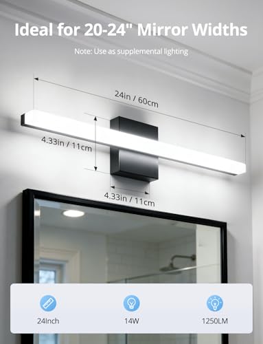 24 Inch Black Vanity Lights for Bathroom Mirror Lighting Fixtures Gentle