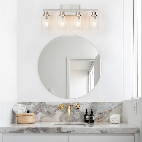 4 Light Bathroom Light Fixtures Brushed Nickel Vanity Light Over Mirror Modern Farmhouse Wall Lighting Sconces Wall Lamp for Bathroom