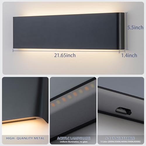 21.6" Black 5CCT LED Wall Sconces 2 Pack