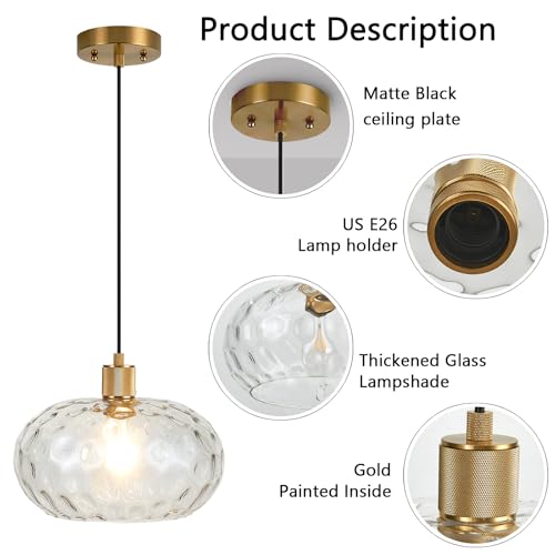 Glass Pendant Lights Kitchen Island 12 Inch Adjustable Pendant Light Fixtures with Hand
