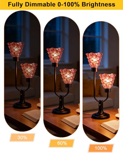 Mid Century Modern Table Lamp Vintage Pink Glass Lamp Dimmable