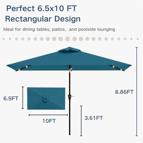 6.5 x 10ft Rectangular Patio Umbrella with Solar Lights