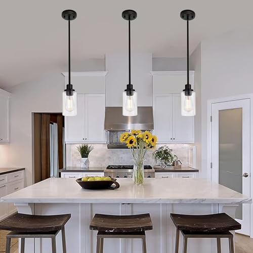Kitchen Island Pendant Lighting 3 Pack Black with Clear Glass (3 Count)