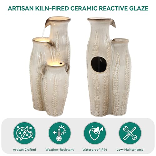 30" Ceramic Vase Water Fountain Outdoor with LED Lights