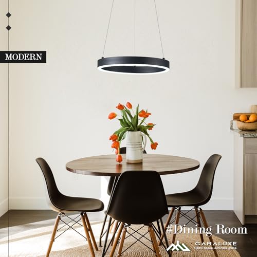 12in LED Ring Chandelier Black Modern Dimmable Pendant Light