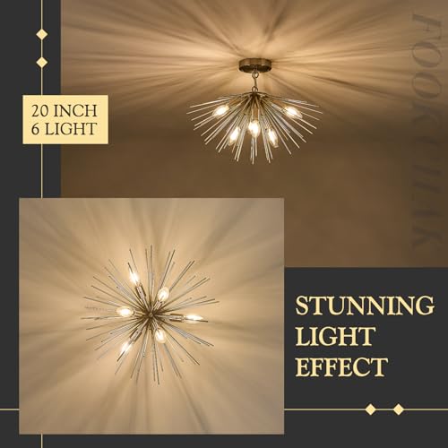 Nickel Sputnik Ceiling Light 6 Light Starburst Light Fixture Solid Metal