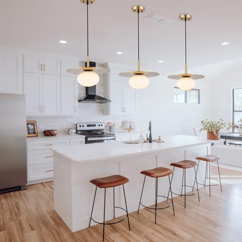 Modern Globe Pendant Lighting Milky White Glass Shade Brass Gold Farmhouse Pendant Light 11.81" Dome Industrial Mid Century Hanging Ceiling Light Fixture Kitchen Island Dinning Room Bedroom