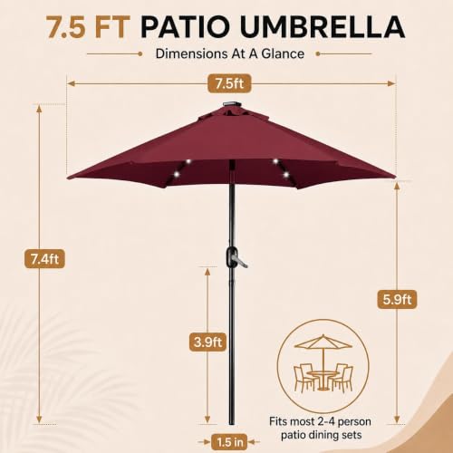 7.5FT Solar Patio Umbrella w