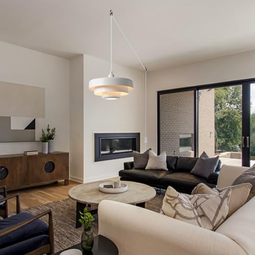 Hanging Lamp Plug in White Pendant Light Fixtures Mid Century Modern Pendant Lamp Nordic Style Pendant Lighting Metal Shade for Living Room Dining Room Bedroom Kitchen Island