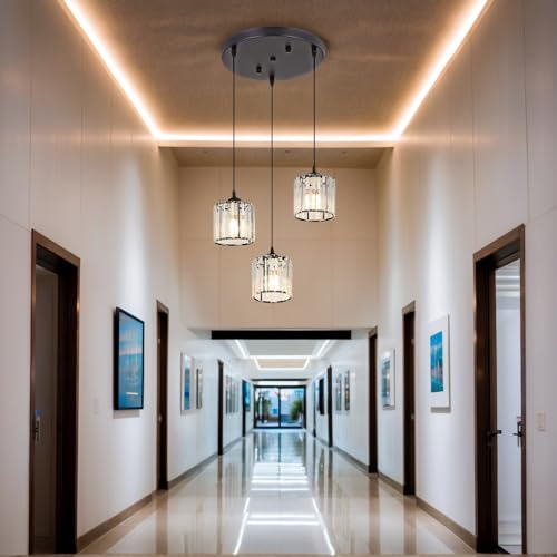 Crystal Pendant Lights Black 3 Light Cluster Ceiling