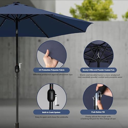 2 Pack 9' Solar Umbrella 32 LED Lighted Patio Umbrella Table Market Umbrella with Push Button Tilt (2 Count)