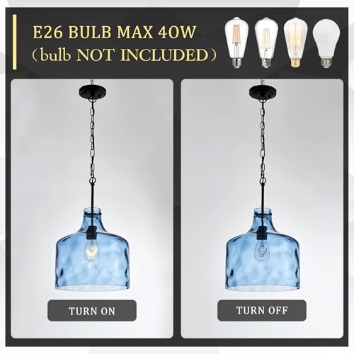 16" Farmhouse Blue Hammered Glass Pendant Light