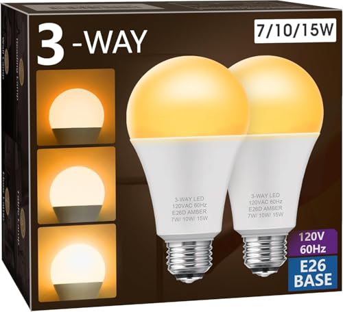 Amber Light Bulb 3 Way LED Light Bulbs 50 100 150W Equivalent A19 (2 Count)