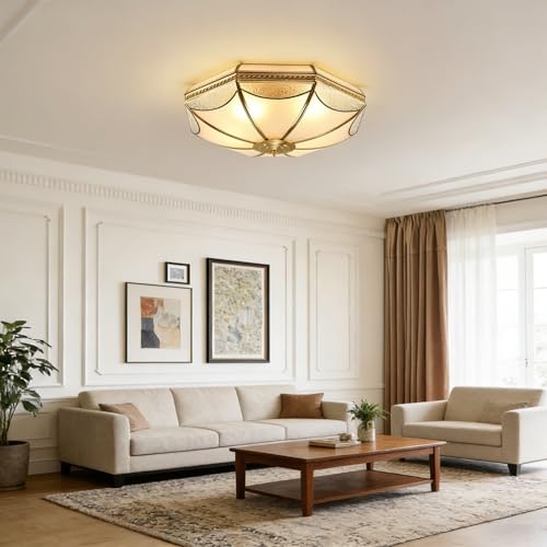 24 Inch Large Mid Century Modern Brass Flush Mount Ceiling Light