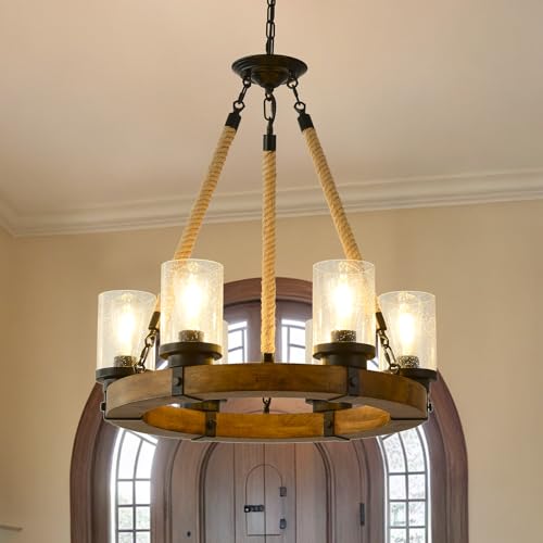 Rustic 6 Light Wagon Wheel Chandelier
