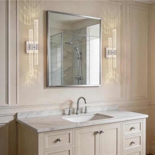 Crystal Wall Sconces Set of Two LED Wall Sconce Hardwired Brushed Nickel Bathroom Vanity Light Fixtures 21.25in 4000K Vertical and Horizontal Wall Mounted Sconces for Bedroom Living Room (2 Count)
