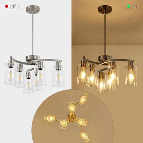 6 Light Modern Brushed Nickel Pendant Light Fixture for Dining Room
