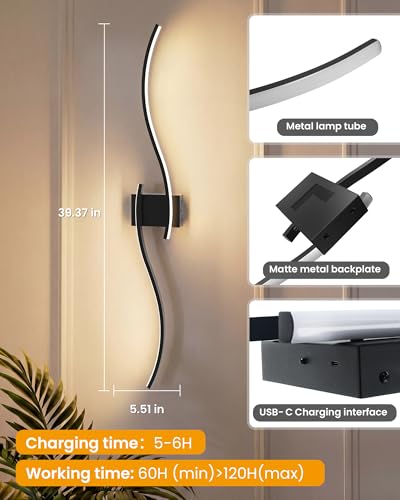 39.4 Inch Battery Operated Wall Sconce Set of 2 (2 Count)