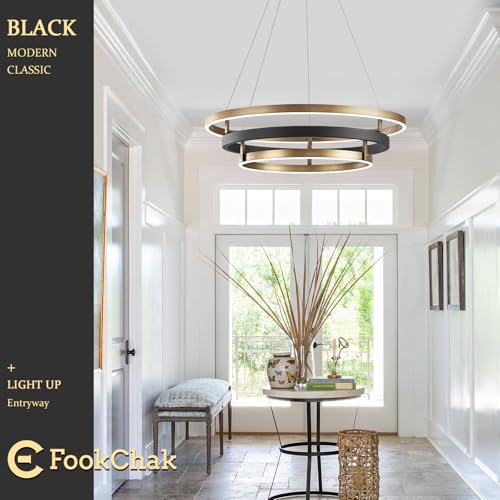 Modern Brass Chandelier for Living Room LED 3 Ring Chandeliers Black Gold
