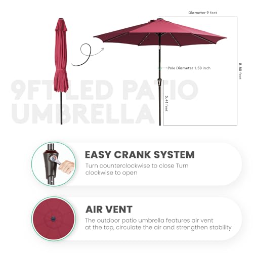 9' Patio Umbrella with Solar Lights