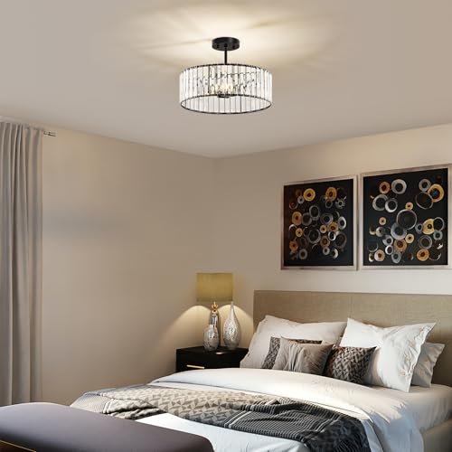 Crystal Black Semi Flush Ceiling Light 15.75 Inch