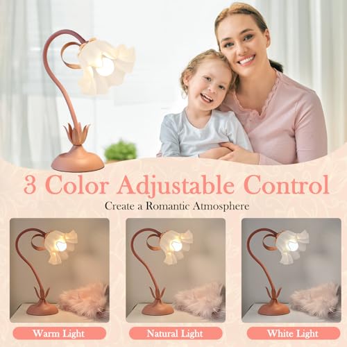 Flower Desk Lamp Cute Pink Table Lamp for Bedroom Girls Room