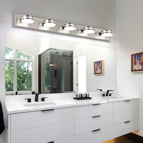 Brushed Nickel Bathroom Light Fixtures Over Mirror