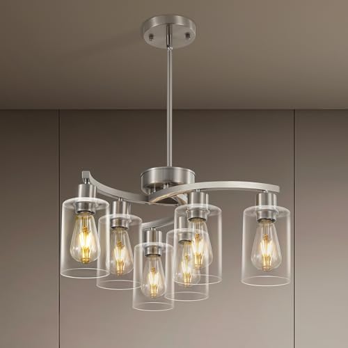 6 Light Modern Brushed Nickel Pendant Light Fixture for Dining Room
