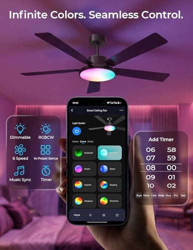52" Smart Ceiling Fans with Lights and Remote (Black +Walnut / 52 Inch)