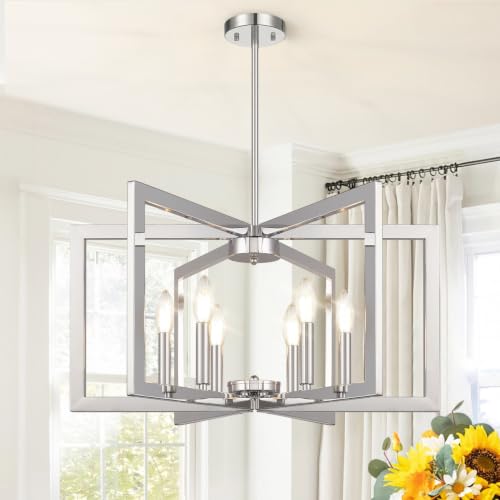 25" 61" Height Adjustable Modern Chrome Chandelier for Dining Room