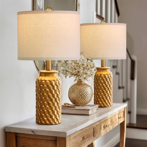 20.5" Gold Modern Ceramic Bedside Lamp Set of 2 for Bedroom Decor Farmhouse Table Lamp for Living Room Office Dorm (2 Count)