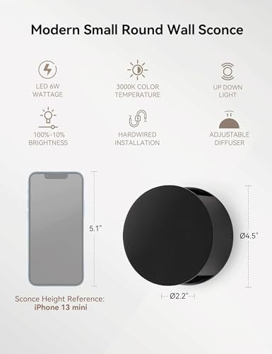 Wall Sconce Set of 2 Black Round LED Wall Lights Beam (2 Count)