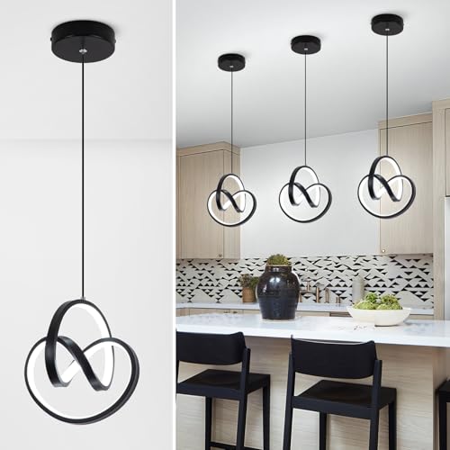 Modern LED Pendant Light Fixtures 6000K Pendant Lights Kitchen Island Lighting Adjustable Height Black Hanging Lamp for Dining Room Bedroom Living Room