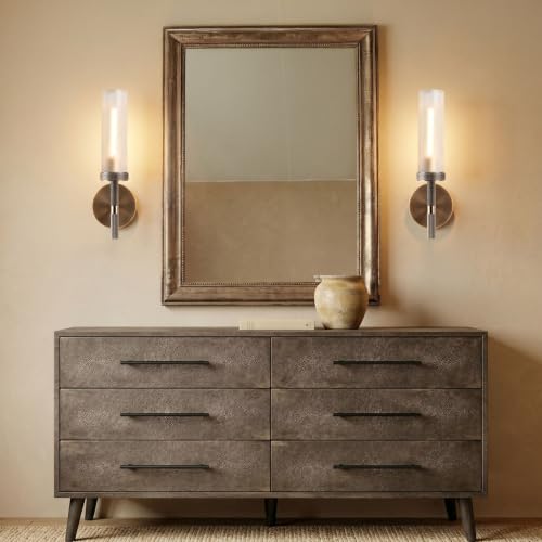 15" Knurled Aged Brass Bathroom Wall Sconces