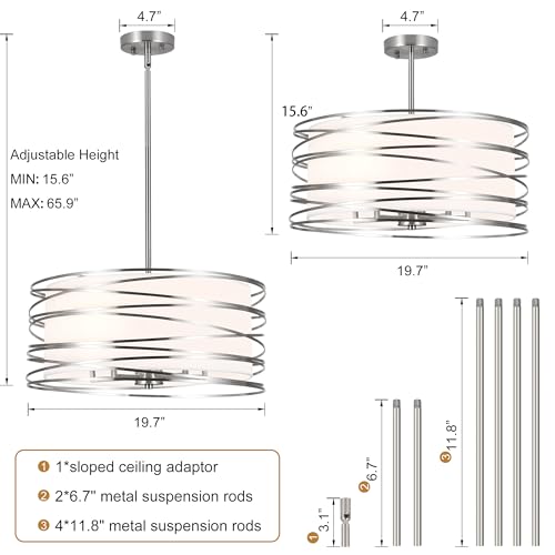 19.7'' Brushed Nickel Drum Chandeliers for Dining Room