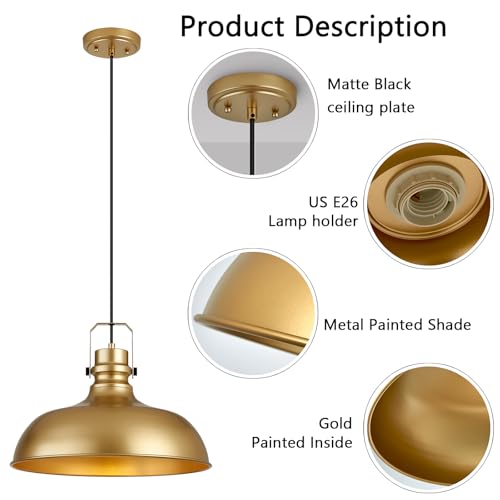 Gold Farmhouse Pendant Lights for Kitchen Island 16 Inch (2 Count)