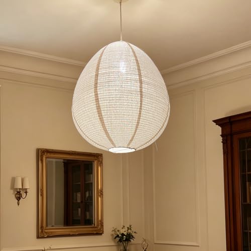 Linen Pendant Light Shade 24 Inches Egg Shape Hanging Lamp Shade