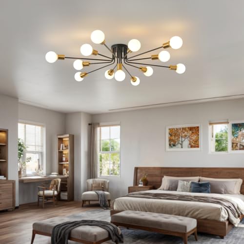 Black and Gold Oversized Semi Flush Mount Ceiling Light Fixture 13