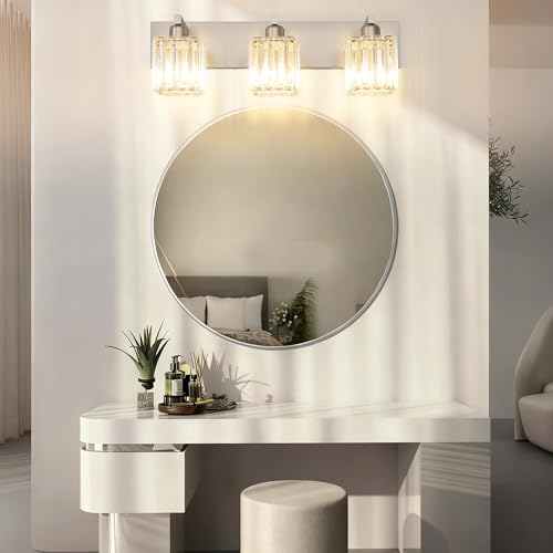 Brushed Nickel Vanity Light Bathroom Lighting Fixtures 3 Light Crystal Modern Bathroom Vanity Light