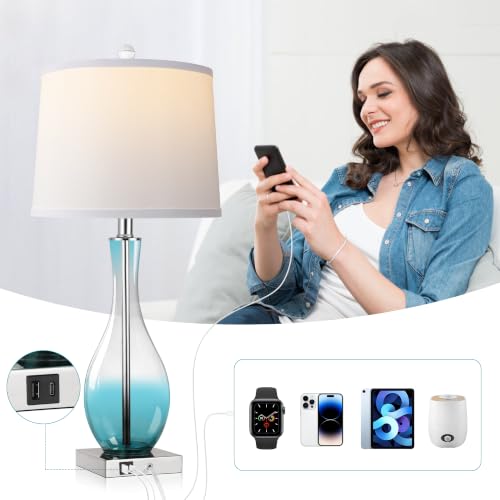 27" Glass Table Lamps with USB Ports (2 Count)