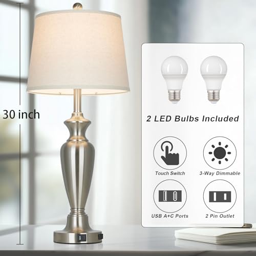 30" Tall Silver Table Lamps Set of 2 for Living Room (2 Count)