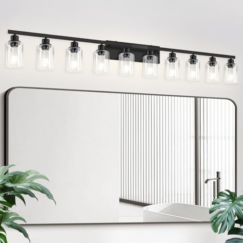 10 Light Vanity Light for Mirror Black Bathroom Light Fixtures 65in (10 Count)